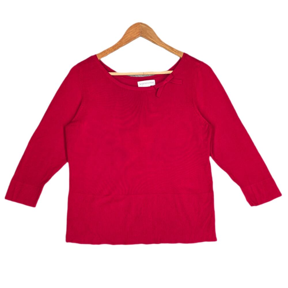 WORTHINGTON SCOOP‑NECK RAYON‑BLEND KNIT TOP – RED – WOMEN’S LARGE
